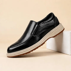Oswald Leather Slip-On Shoes - Black - Men's Footwear > Slip-On Shoes > Apron-Toe Slip-On Shoes - Hendlys - Image 1
