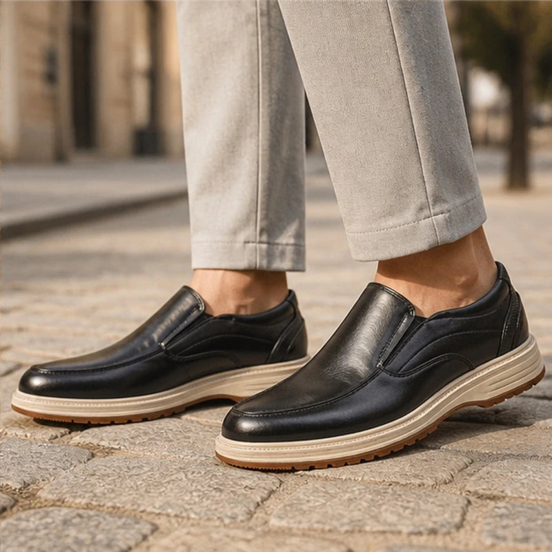 Oswald Leather Slip-On Shoes - Black - Men's Footwear > Slip-On Shoes > Apron-Toe Slip-On Shoes - Hendlys - Image 4