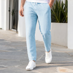 Pablo Lightweight Linen Trousers - Light Blue - linen trousers - Hendlys - Image 3