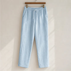 Pablo Lightweight Linen Trousers - Light Blue - relaxed fit - Hendlys - Image 5