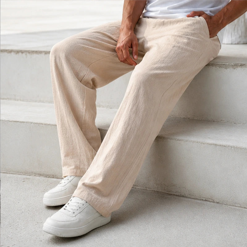Pablo Lightweight Linen Trousers - Khaki - linen trousers - Hendlys - Image 3