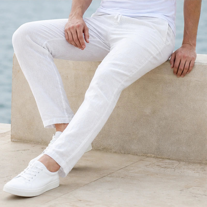 Pablo Lightweight Linen Trousers - White - mens pants - Hendlys - Image 2