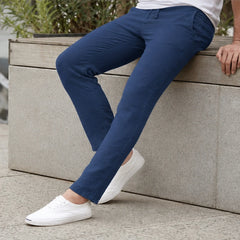 Pablo Lightweight Linen Trousers - Navy - relaxed fit - Hendlys - Image 5