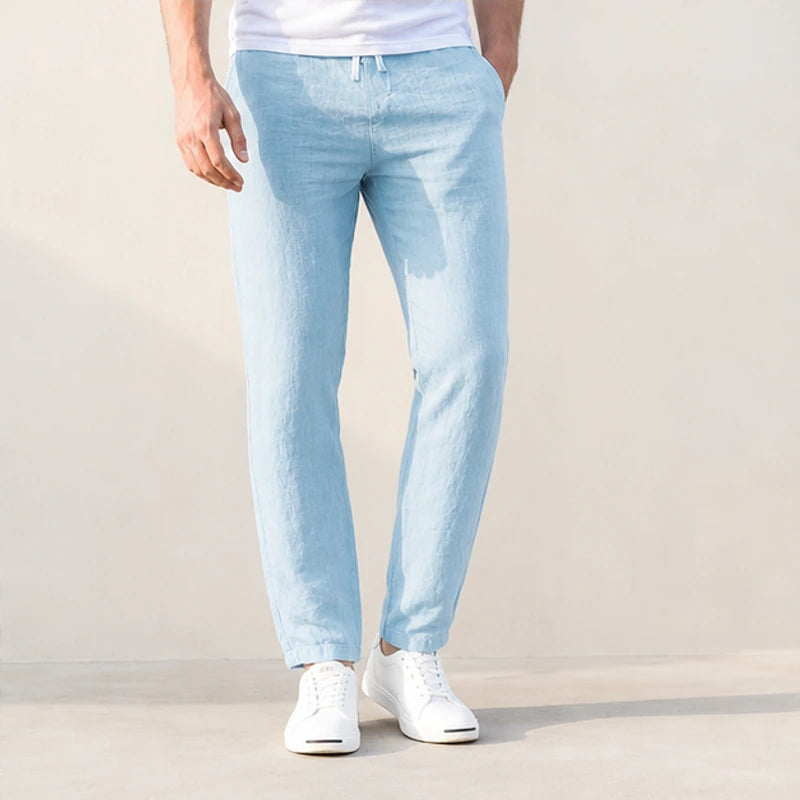 Pablo Lightweight Linen Trousers - Light Blue - Pants - Hendlys - Image 1