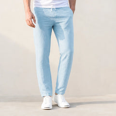 Pablo Lightweight Linen Trousers - Light Blue - Pants - Hendlys - Image 1