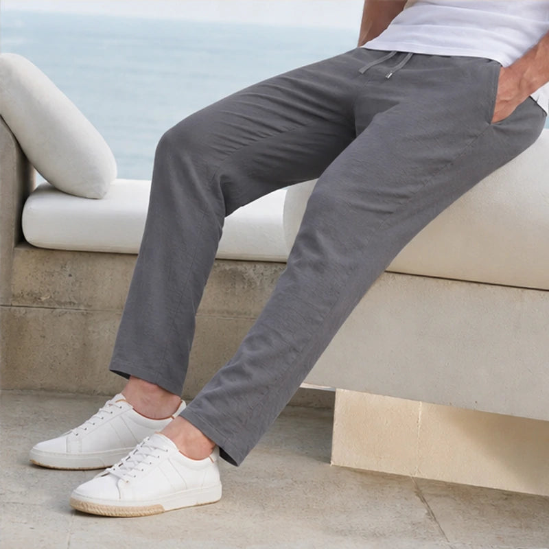 Pablo Lightweight Linen Trousers - Gray - mens pants - Hendlys - Image 2