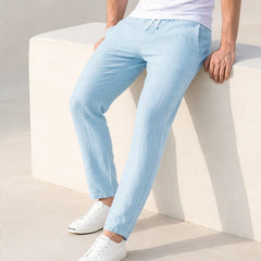 Pablo Lightweight Linen Trousers - Light Blue - mens pants - Hendlys - Image 2