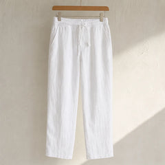 Pablo Lightweight Linen Trousers - White - cotton linen blend - Hendlys - Image 4