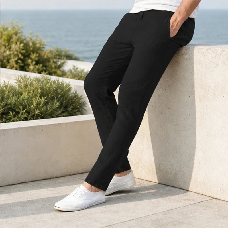 Pablo Lightweight Linen Trousers - Black - Pants - Hendlys - Image 1