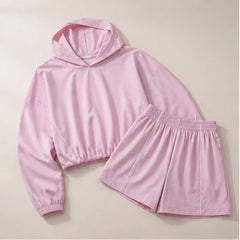 Paloma Cropped Hoodie Shorts Training Set - Pastel Pink - women's activewear - Hendlys - Image 2