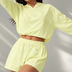 Paloma Cropped Hoodie Shorts Training Set - Neon Yellow - training set - Hendlys - Image 3