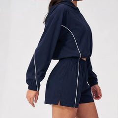 Paloma Cropped Hoodie Shorts Training Set - Navy Blue - training set - Hendlys - Image 3
