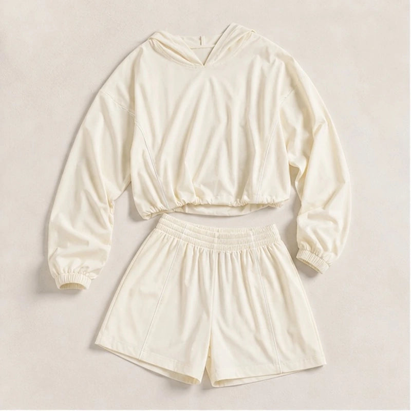 Paloma Cropped Hoodie Shorts Training Set - Light Cream - training set - Hendlys - Image 3