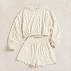 Paloma Cropped Hoodie Shorts Training Set - Light Cream - training set - Hendlys - Image 3