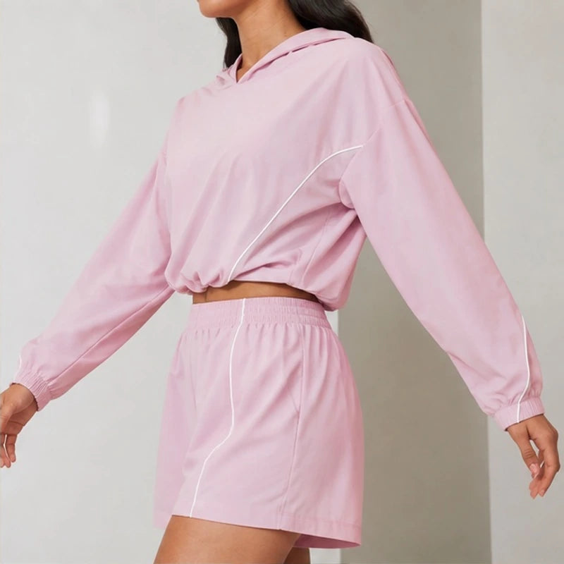Paloma Cropped Hoodie Shorts Training Set - Pastel Pink - training set - Hendlys - Image 3