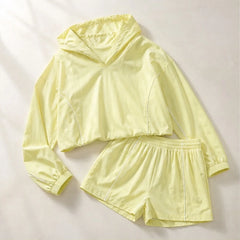 Paloma Cropped Hoodie Shorts Training Set - Neon Yellow - two-piece set - Hendlys - Image 4
