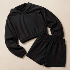 Paloma Cropped Hoodie Shorts Training Set - Black & Red - two-piece set - Hendlys - Image 4