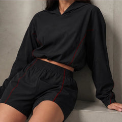 Paloma Cropped Hoodie Shorts Training Set - Black & Red - training set - Hendlys - Image 3