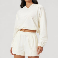 Paloma Cropped Hoodie Shorts Training Set - Light Cream - Outfit Set - Hendlys - Image 1