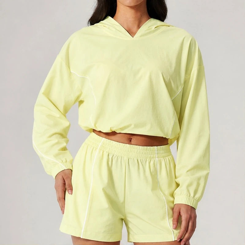 Paloma Cropped Hoodie Shorts Training Set - Neon Yellow - Outfit Set - Hendlys - Image 1