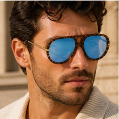 Pavia Retro Pilot Shades - Leopard blue - pilot shades - Hendlys - Image 4