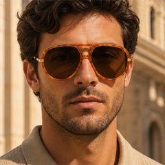 Pavia Retro Pilot Shades - Leopard tea gradient - retro sunglasses - Hendlys - Image 3