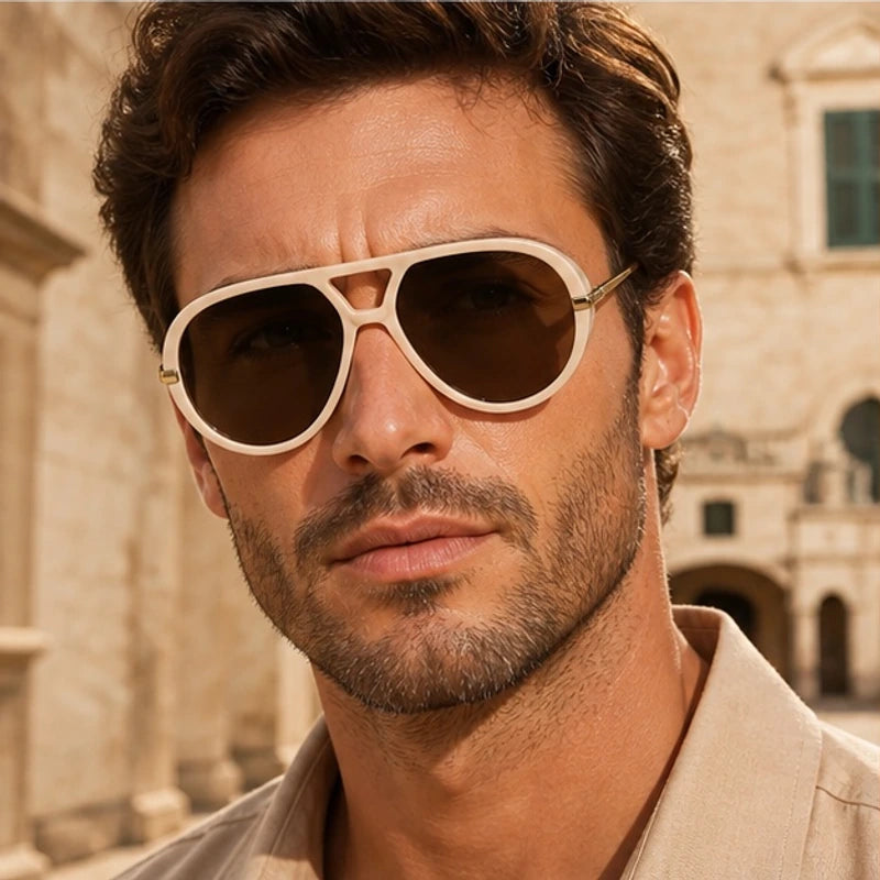Pavia Retro Pilot Shades - Beige pink tea - retro sunglasses - Hendlys - Image 3
