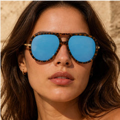 Pavia Retro Pilot Shades - Leopard blue - retro sunglasses - Hendlys - Image 3