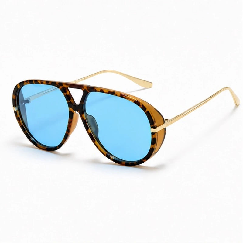 Pavia Retro Pilot Shades - Leopard blue - Sunglasses - Hendlys - Image 1