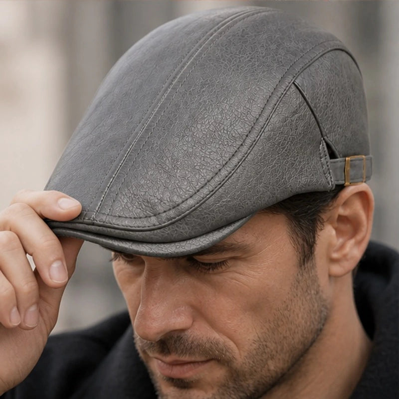 Pembroke Leather Snap-Brim Cap - Gray - leather cap - Hendlys - Image 2