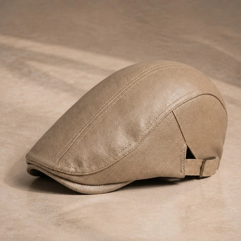 Pembroke Leather Snap-Brim Cap - Khaki - Hat - Hendlys - Image 1