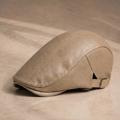 Pembroke Leather Snap-Brim Cap - Khaki - Hat - Hendlys - Image 1