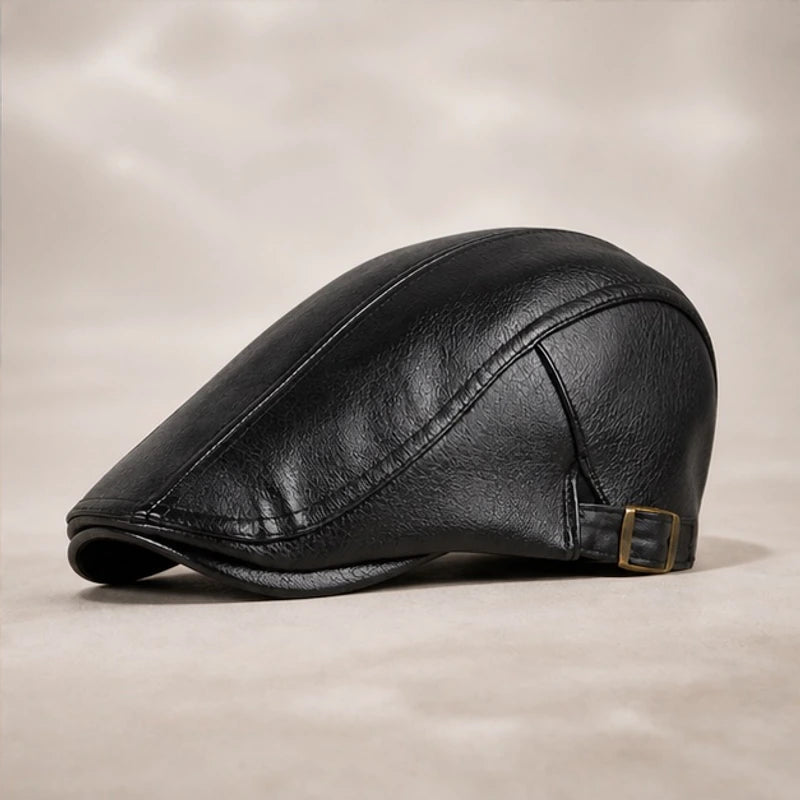Pembroke Leather Snap-Brim Cap - Black - Hat - Hendlys - Image 1
