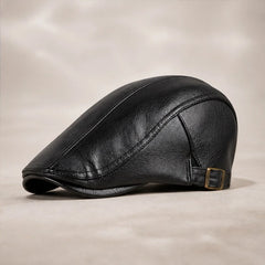 Pembroke Leather Snap-Brim Cap - Black - Hat - Hendlys - Image 1