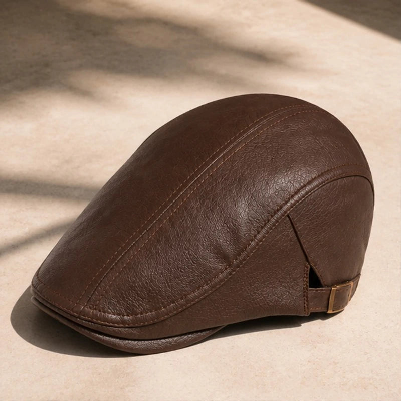 Pembroke Leather Snap-Brim Cap - Coffee - Hat - Hendlys - Image 1