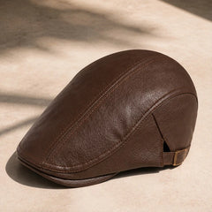 Pembroke Leather Snap-Brim Cap - Coffee - Hat - Hendlys - Image 1