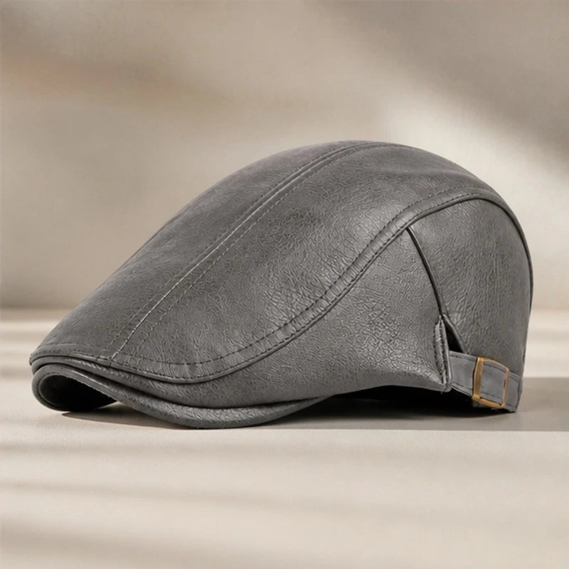 Pembroke Leather Snap-Brim Cap - Gray - Hat - Hendlys - Image 1