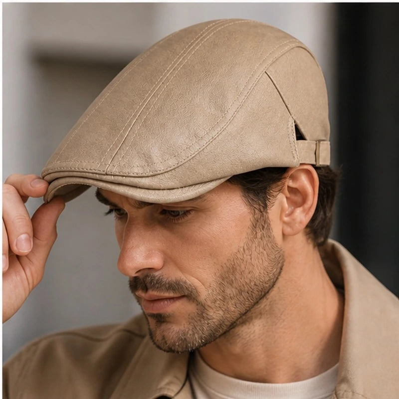Pembroke Leather Snap-Brim Cap - Khaki - leather cap - Hendlys - Image 2