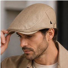Pembroke Leather Snap-Brim Cap - Khaki - leather cap - Hendlys - Image 2