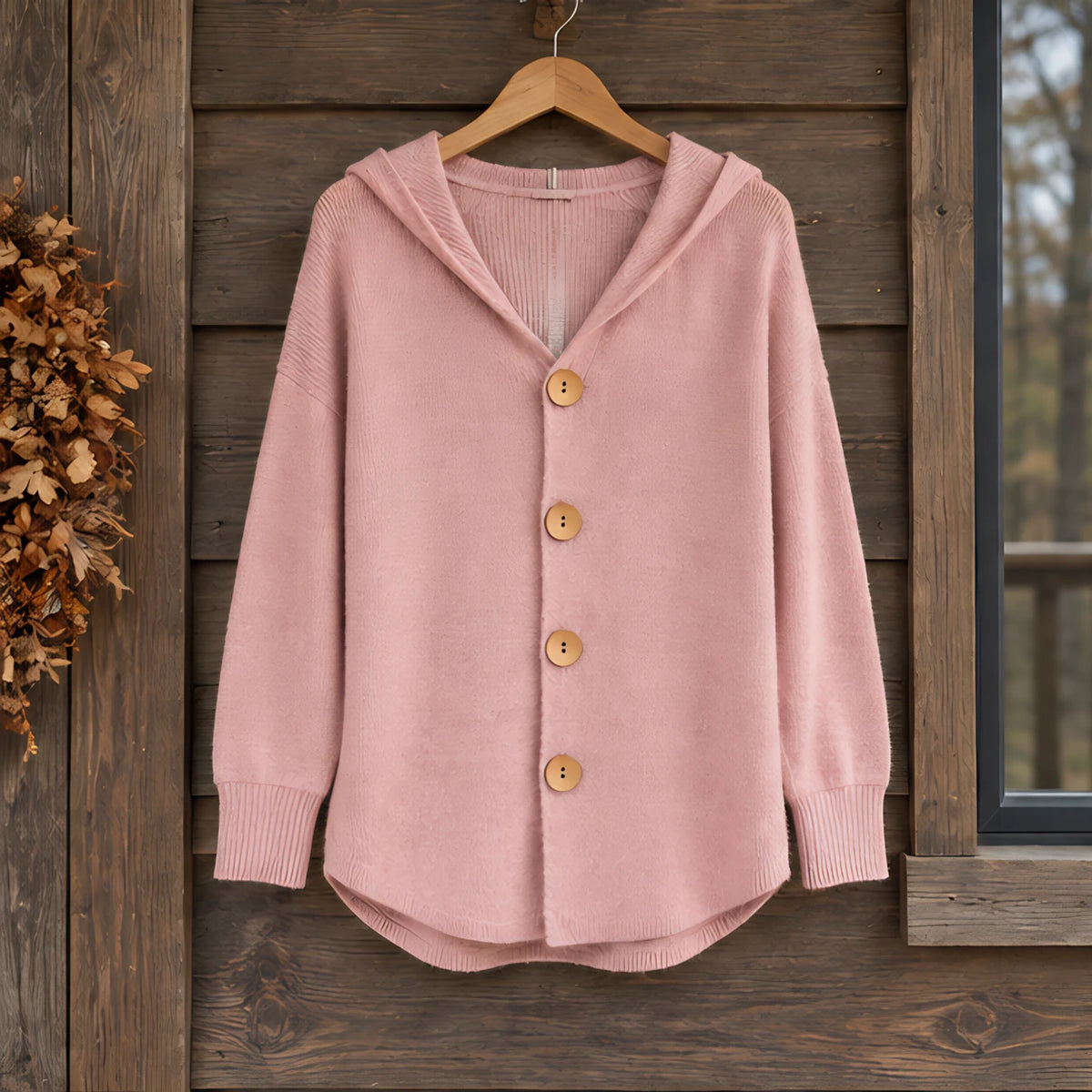 Phoebe Women's Waffle-Knit Hooded Cardigan - Pink - CLO - Hendlys - Image 2
