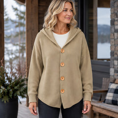 Phoebe Women's Waffle-Knit Hooded Cardigan - Khaki - Women's Clothing > Sweaters & Cardigans > Hooded Cardigans - Hendlys - Image 1