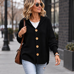 Phoebe Women's Waffle-Knit Hooded Cardigan - Black - CLO - Hendlys - Image 2