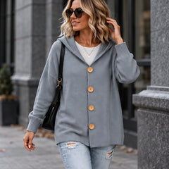 Phoebe Women's Waffle-Knit Hooded Cardigan - Grey - CLO - Hendlys - Image 2