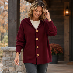 Phoebe Women's Waffle-Knit Hooded Cardigan - Burgundy - Women's Clothing > Sweaters & Cardigans > Hooded Cardigans - Hendlys - Image 1