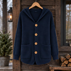 Phoebe Women's Waffle-Knit Hooded Cardigan - Navy Blue - CLO - Hendlys - Image 2
