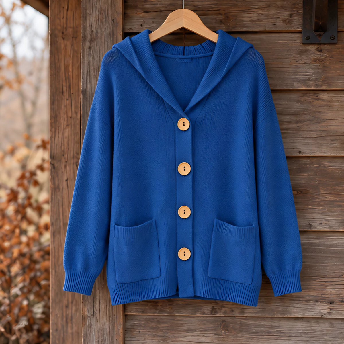 Phoebe Women's Waffle-Knit Hooded Cardigan - Blue - CLO-TOP-KNIT - Hendlys - Image 3