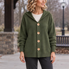 Phoebe Women's Waffle-Knit Hooded Cardigan - Army Green - Women's Clothing > Sweaters & Cardigans > Hooded Cardigans - Hendlys - Image 1