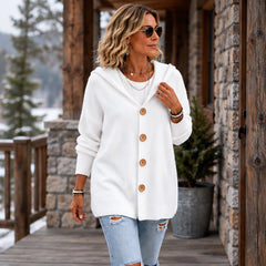 Phoebe Women's Waffle-Knit Hooded Cardigan - White - Women's Clothing > Sweaters & Cardigans > Hooded Cardigans - Hendlys - Image 1
