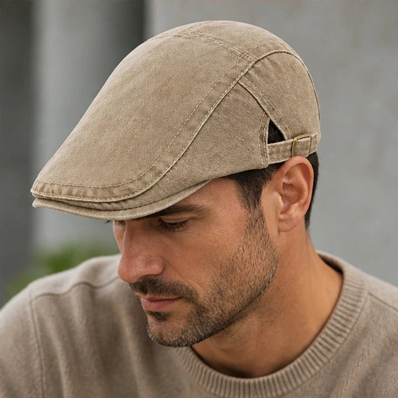 Piers Cotton Flat Cap - Khaki - Accessories > Hats > Flat Caps - Hendlys - Image 2