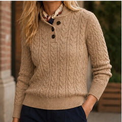 Portia Cashmere Sweater - Khaki - Women's Clothing > Sweaters & Cardigans > Cable Knit Sweaters - Hendlys - Image 1
